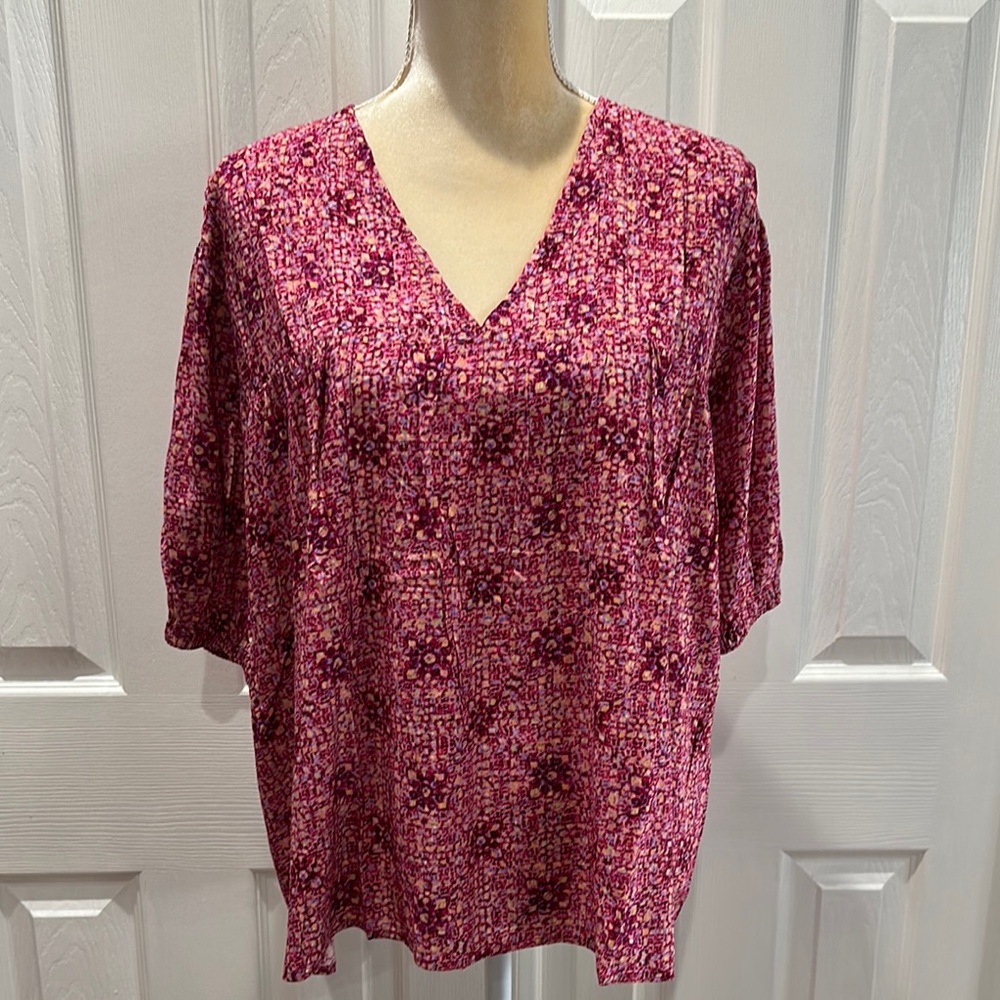 TAYLOR TILLMAN NEW YORK KAYLA PLEATED SHORT-SLEEVE TOP Size L